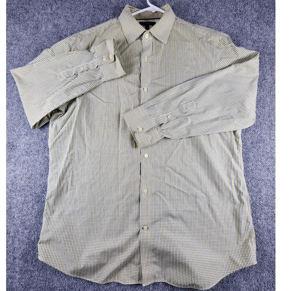 Banana Republic Non-Iron Slim Fit Shirt Mens XL Yellow Navy Blue Micro Check LS